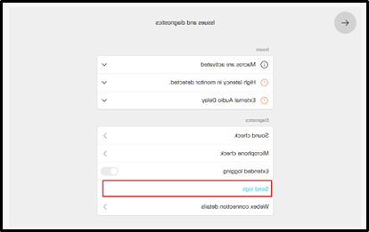 Webex system and diagnostics screen with a red box around "Send Logs"